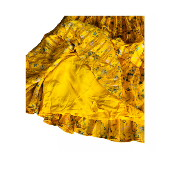 Urban Outfitters Womens Yellow Short Sleeve VNeck Floral Tiered Mini Dress Small - Picture 8 of 8